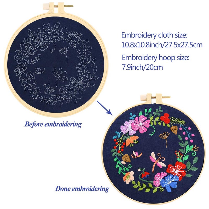 Caydo 3 Sets Cross Stitch Kits forBeginners, Adults Including Embroidery Fabric with Floral Pattern, Embroidery Hoop, Thread and Tools - Image 5